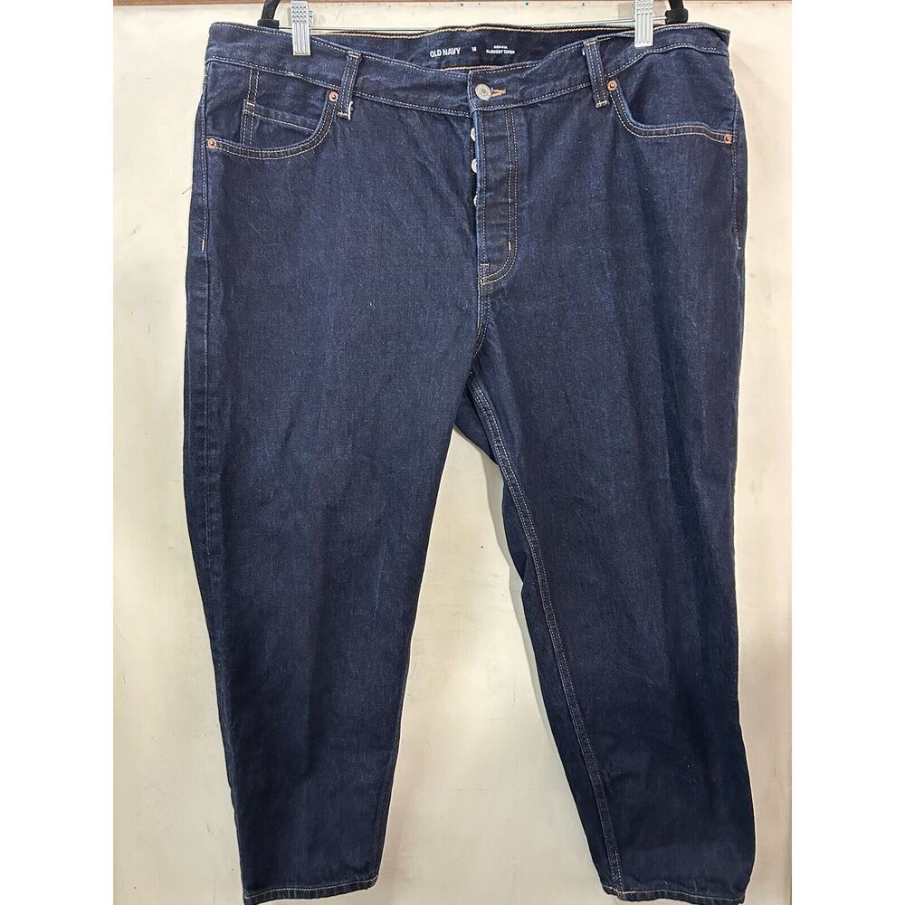 Old Navy Women Sz 18 High Rise Slouchy Tapered Dark Blue Wash Stretch Button Fly
